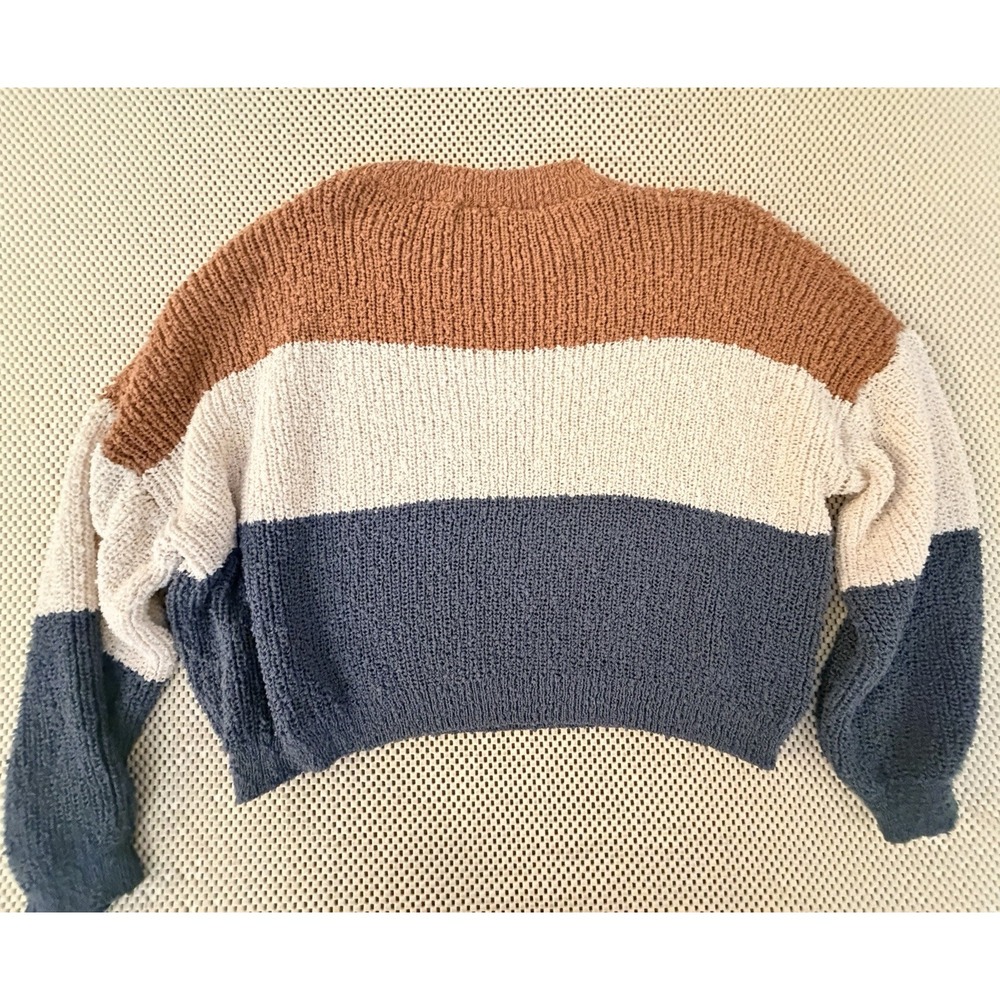 Debut Crop Sweater Size XS/S/M Color block Textured Nubby Loose Balloon Sleeve - Picture 9 of 9